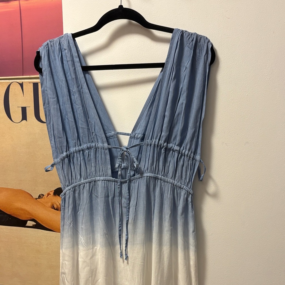 Raviya Elegant Cotton Blue & White Lightweight Maxi Dress XL